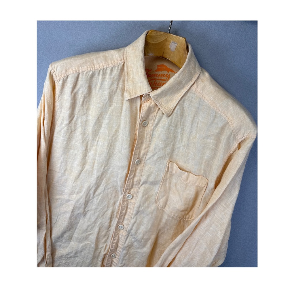 Tommy Bahama Relax Shirt Mens Size L Peach 100% Linen Button Up Long Sleeve Sail